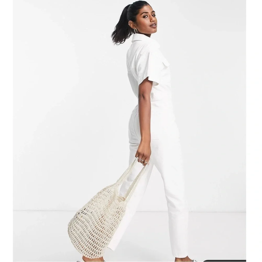 FREE People Marci button through denim jumpsuit in white size XS - Picture 14 of 17